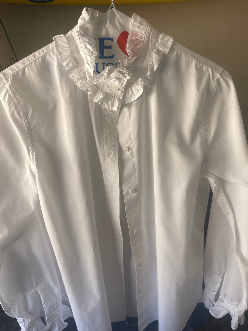 J. Crew White Ruffled-Collar Women's Cotton Shirt